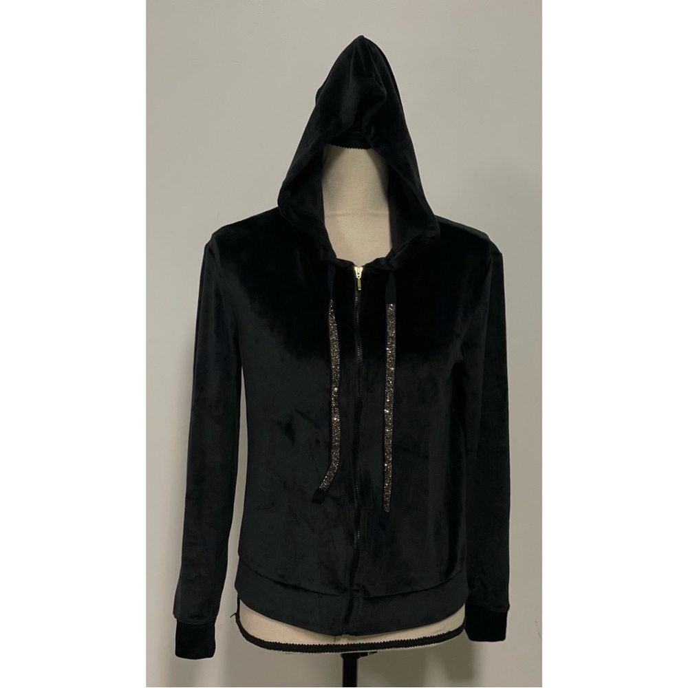 Charter Club Velour Zip-Up Hoodie Black Size XS